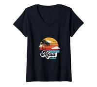 Donna Maui Beach Hawaii Vintage Surf Throwback 80s Graphic Maglietta con Collo a V