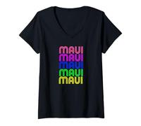 Donna Maui Hawaii Retro 80s Maglietta con Collo a V