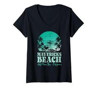 Donna Mavericks Beach Half Moon Bay Surfing Sunset Retro Maglietta con Collo a V