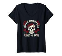 Donna May The Bridges I Burn Light My Way Funny Goth Gothic Skull Maglietta con Collo a V