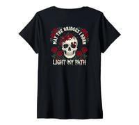 Donna May The Bridges I Burn Light My Way Funny Goth Gothic Skull Maglietta con Collo a V