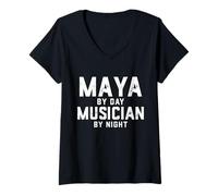 Donna Maya Musicista Costume Gen Z Millennial Musica Maya Meme Song Maglietta con Collo a V
