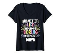 Donna Maya Personalized Name Funny Cute Custom Maya Name Maglietta con Collo a V