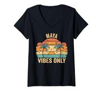 Donna Maya Vibes Only Cute Retro Girls Maya Name Maglietta con Collo a V