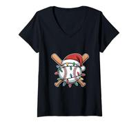 Donna Mazza da baseball e palla cappello di Babbo Natale Maglietta con Collo a V