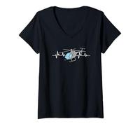 Donna MD 500 Elicottero Pilot Heartbeat Hughes Fly Maglietta con Collo a V