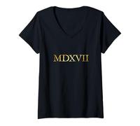 Donna MDXVII Annata nel 1517 (Giallo Antico) Tesi di Lutero Maglietta con Collo a V