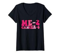 Donna Me 2 Cancro 0 I Beat Cancer Twice Groovy Retro Survivor Carino Maglietta con Collo a V