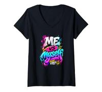 Donna Me Vs Myself Graffiti Style Urban Streetwear Apparel Design Maglietta con Collo a V