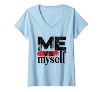 Donna Me VS Myself Rivalry Competition Quotes Graphic Maglietta con Collo a V