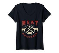 Donna Meat Whisperer - Barbecue Backyard Pitmaster Grilling Chef Maglietta con Collo a V