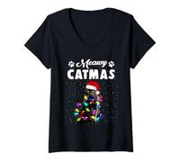 Donna Meawy Catmas Funny Cat Christmas Xmas Kittens Lovers Maglietta con Collo a V