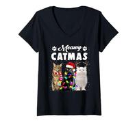 Donna Meawy Catmas Funny Cat Christmas Xmas Kittens Lovers Maglietta con Collo a V