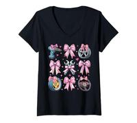 Donna Meccanico Auto Ruote Chiave Ragazza Coquette Bow Rosa Mamma Maglietta con Collo a V