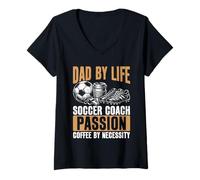 Donna Mecessity - caffè Passione per Allenatore di Calcio Dad By Life Maglietta con Collo a V