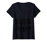 Donna Mechanical Engineer By Day Gamer By Night Engineering Gaming Maglietta con Collo a V