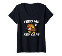 Donna Mechanical Keyboard Feed Me Key Caps Retro Typist Maglietta con Collo a V