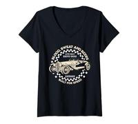 Donna Mechanics Garage Workshop Classic Vintage Car Checkered Flag Maglietta con Collo a V