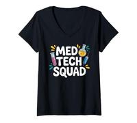 Donna Med Tech Squad - Divertente Scienza di Laboratorio Maglietta con Collo a V