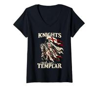 Donna Medieval Crusader Knight Templar Knight Renaissance Fair Maglietta con Collo a V