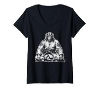Donna Meditando Jiu Jitsu Gesù Maglietta con Collo a V
