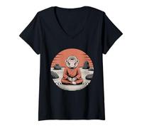 Donna Meditando Monkey Monk Mindfulness Yoga Maglietta con Collo a V