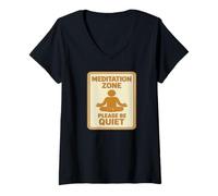 Donna Meditation Zone - Please Be Quiet Sign Maglietta con Collo a V