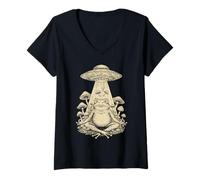 Donna Meditazione Divertente Cottagecore Frog Alien UFO Funghi Funghi Maglietta con Collo a V