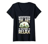 Donna Meditazione L'Arte di fingere di Rilassarsi Yoga Maglietta con Collo a V