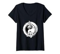 Donna Meditazione Qigong Yin e Yang Maglietta con Collo a V