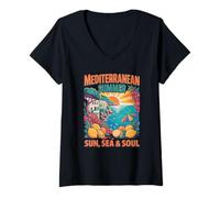 Donna Mediterraneo Estate Sole, Mare e Anima Maglietta con Collo a V