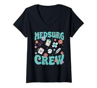 Donna Medsurg Crew Nursing Essentials Art Nursing Team Fun Maglietta con Collo a V