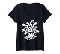 Donna Medusa Mitologia Classica Serpenti Grafica Maglietta con Collo a V
