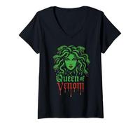 Donna Medusa Mitologia Greca Serpente Capelli Trasformare in Pietra Regina Venom Maglietta con Collo a V