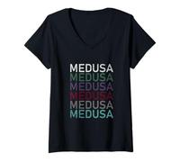 Donna Medusa Ripetere Vintage Maglietta con Collo a V