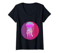 Donna Meduse Colorate Acquerello Moderno Hipster Ocean Medusa Maglietta con Collo a V
