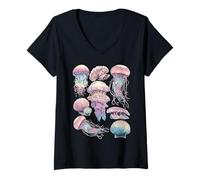 Donna Meduse Pastello Dreamy Art Ocean Marine Animals y2k Anni 2000 Maglietta con Collo a V