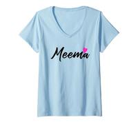 Donna Meema con Cuore Rosa, Idea Regalo per Nonna Maglietta con Collo a V