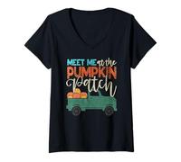 Donna Meet Me At The Pumpkin Patch Ringraziamento Pick-up Outfit Maglietta con Collo a V