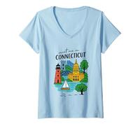 Donna Meet Me in Connecticut Mountains Campidoglio Vela Maglietta con Collo a V