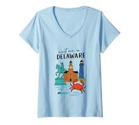 Donna Meet Me in Delaware State Icons Viaggio Maglietta con Collo a V