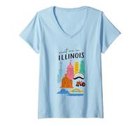 Donna Meet Me in Illinois Skyline Trattore Bean Maglietta con Collo a V