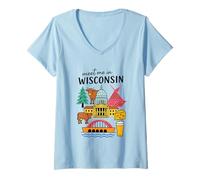 Donna Meet Me in Wisconsin Iconic Imagery Design Maglietta con Collo a V