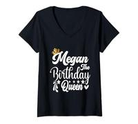 Donna Megan The Birthday Queen Happy Birthday Shirt per le donne Maglietta con Collo a V