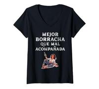 Donna Mejor Borracha Que Mal acompañada Design - Funny Party Maglietta con Collo a V