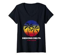 Donna Mekong Delta Vietnam Beach Retro Anni '80 Stile Maglietta con Collo a V