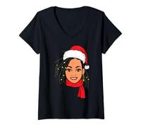 Donna Melanin - Maglione Natalizio da Donna con Scritta Christmas Magic, Colore: Nero Maglietta con Collo a V