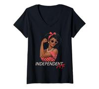 Donna Melanina Afrocentrica Ragazza Pin Up Nera AF Indipendente Maglietta con Collo a V