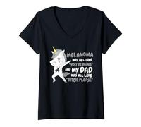 Donna Melanoma My Dad Cancer Support Citazione Dabbing Unicorno Divertente Maglietta con Collo a V