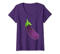 Donna Melanzana Emoticon Viola Costume Maglietta con Collo a V